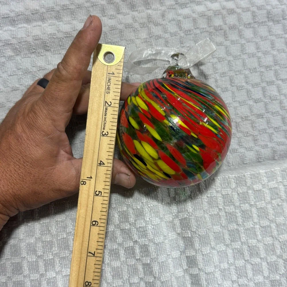 Hand Blown Art Glass Friendship Ball Christmas Ornament Multicolor Swirl EUC‎
